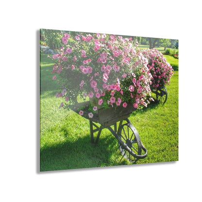 U R There Photography Wheelbarrow Full of Flowers Rustic Farmhouse Acrylic Wall Print