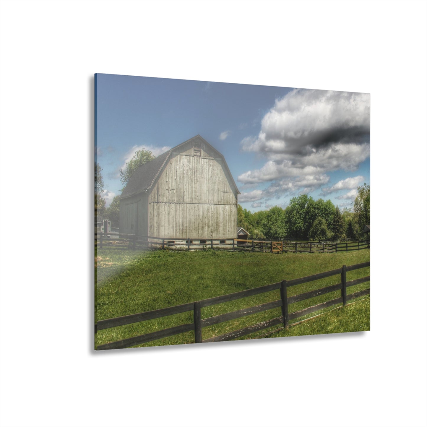 U R There Photography White Barn on a Sunny Day Rustic Farmhouse Acrylic Wall Print