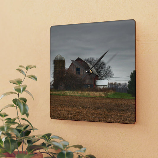 U R There Photography Reinelt Road Red Rustic Farmhouse Acrylic Analog Wall Clock