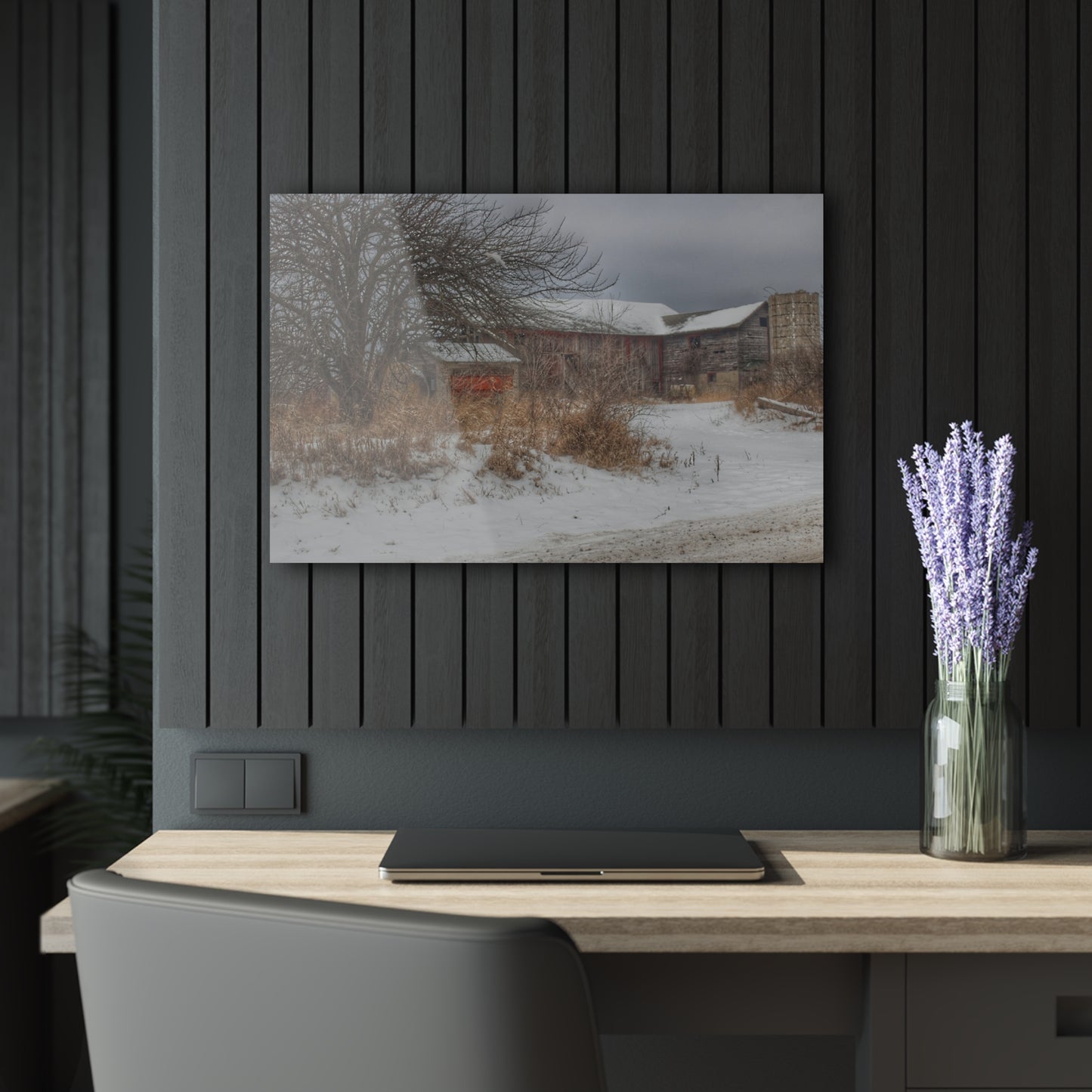 U R There Photography Midwinter Red Rustic Farmhouse Acrylic Wall Print