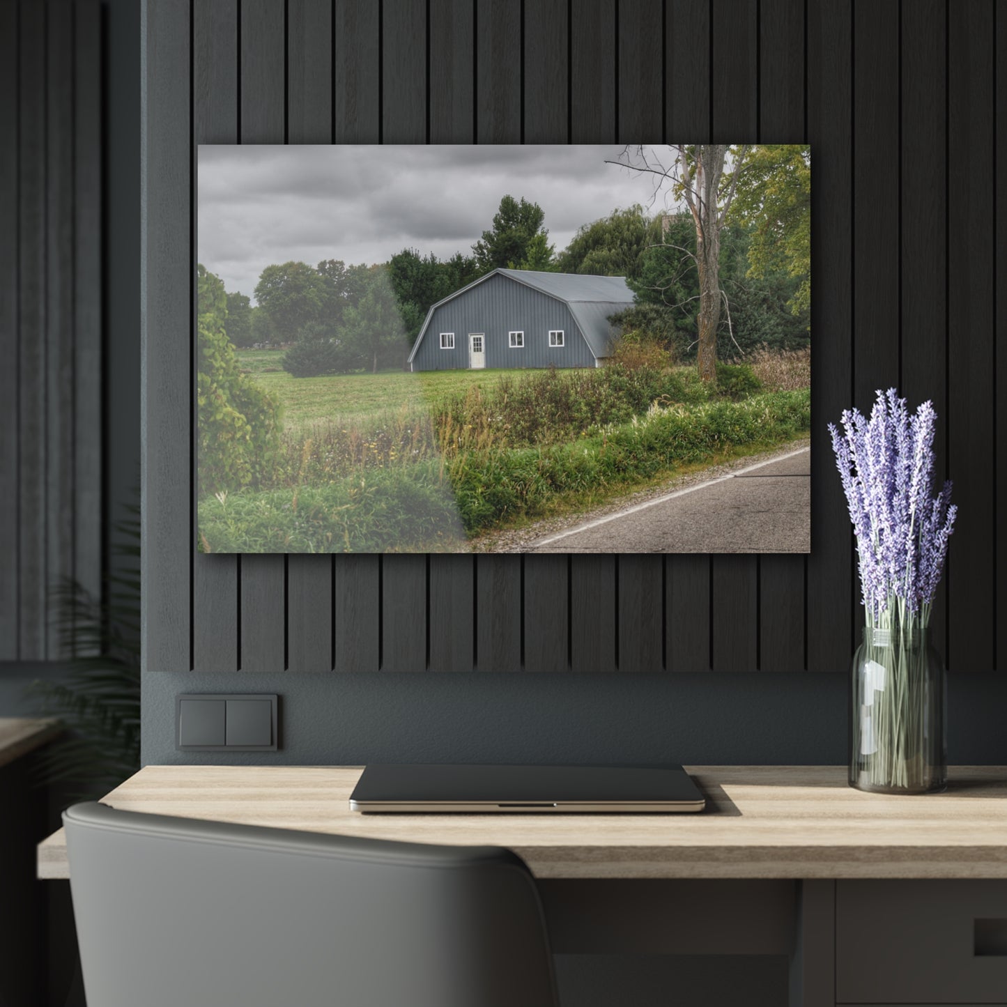 U R There Photography Hinson Road Grey Quonset Rustic Farmhouse Acrylic Wall Print