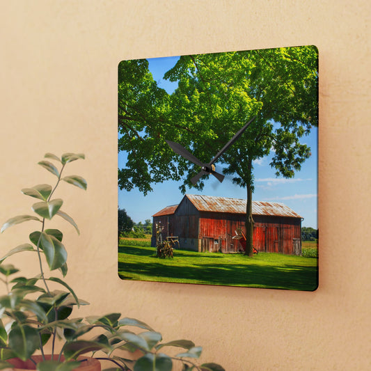 U R There Photography Hunters Creek Little Red Cow Barn Rustic Farmhouse Acrylic Analog Wall Clock