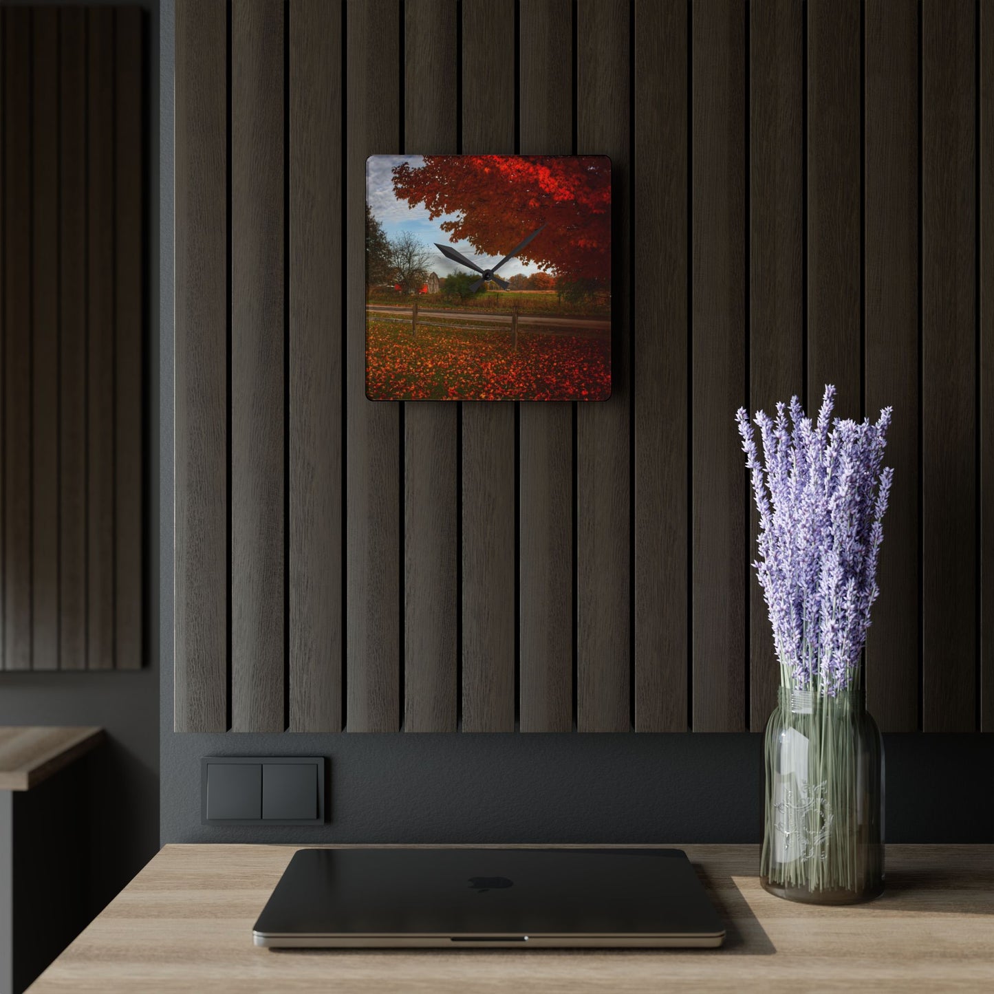 U R There Photography East Frances Road Hidden Grey II Rustic Farmhouse Acrylic Analog Wall Clock