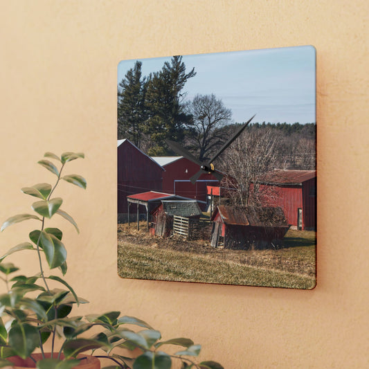 U R There Photography Bronson Lake Reds Rustic Farmhouse Acrylic Analog Wall Clock