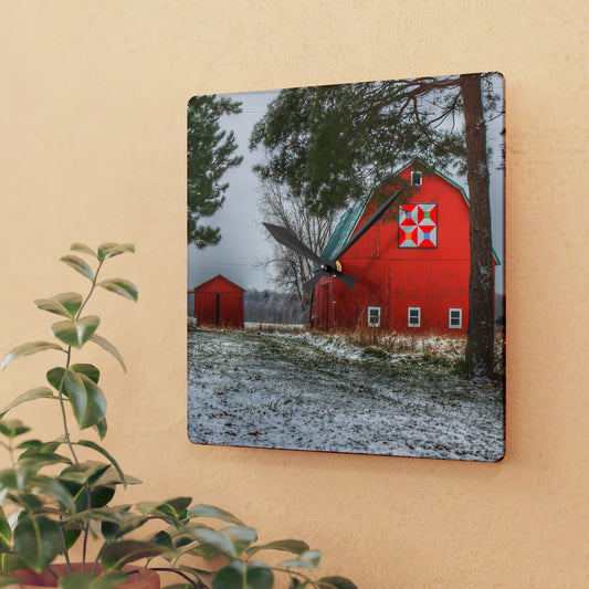 U R There Photography McKail Road Quilted Red Rustic Farmhouse Acrylic Analog Wall Clock