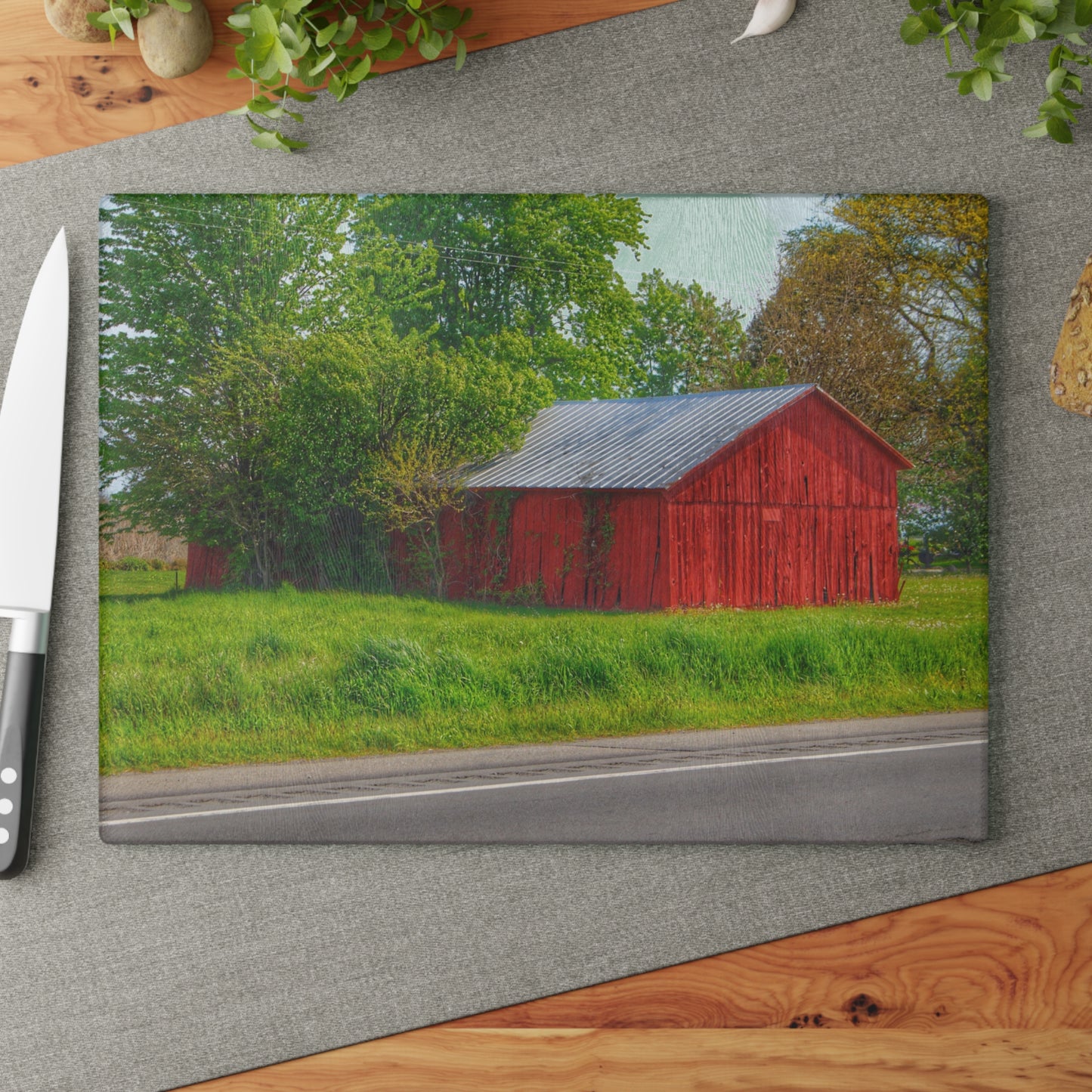 U R There Photography M-25 Little Red Rustic Farmhouse Tempered-Glass Cutting Board