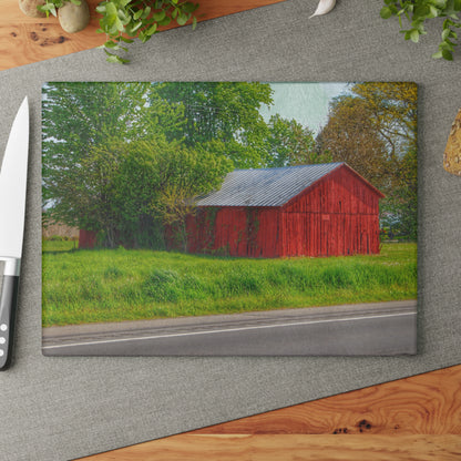 U R There Photography M-25 Little Red Rustic Farmhouse Tempered-Glass Cutting Board