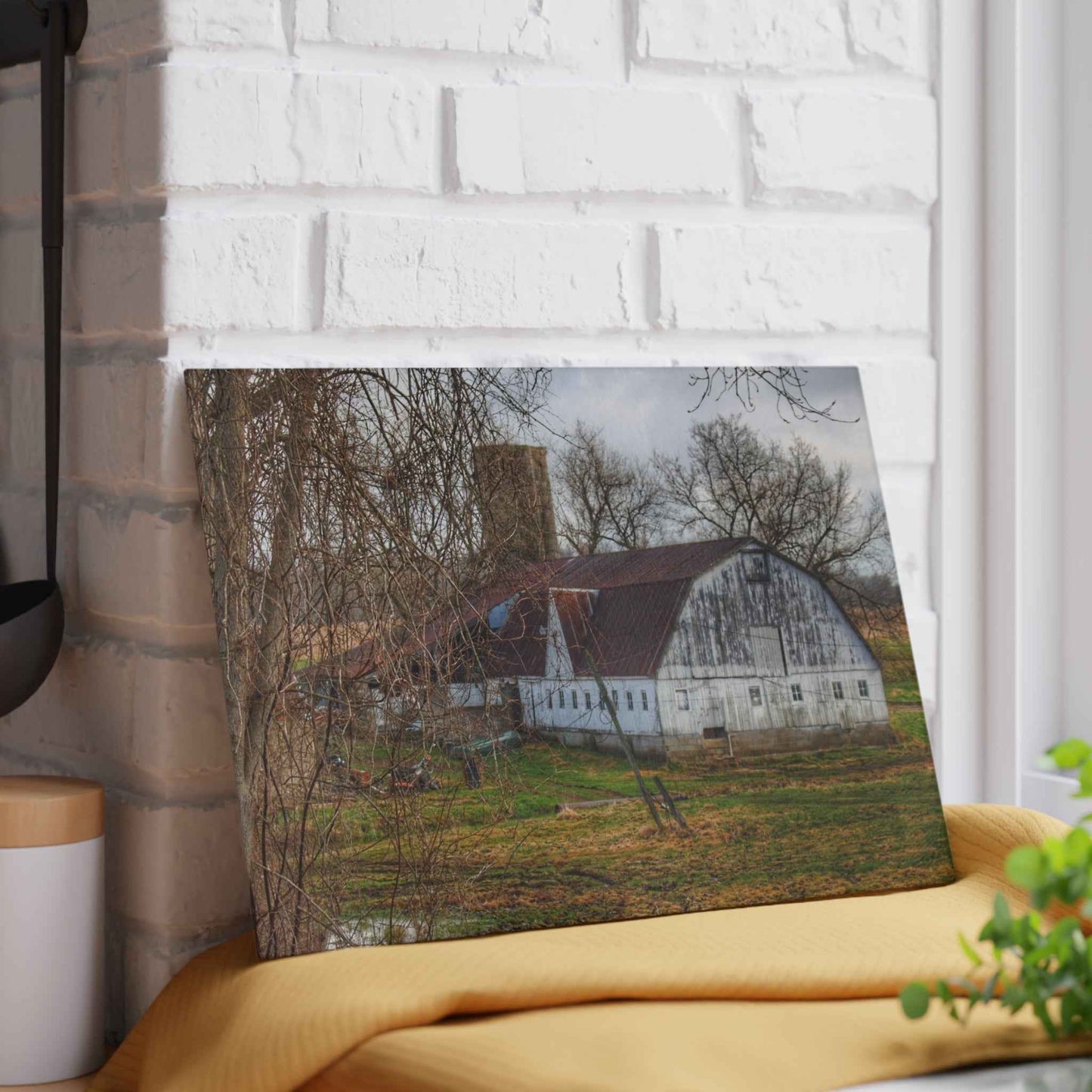 U R There Photography Otter Lake Road White Rustic Farmhouse Tempered-Glass Cutting Board