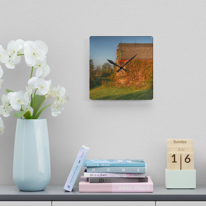 U R There Photography Bearanger Road Red Rustic Farmhouse Acrylic Analog Wall Clock