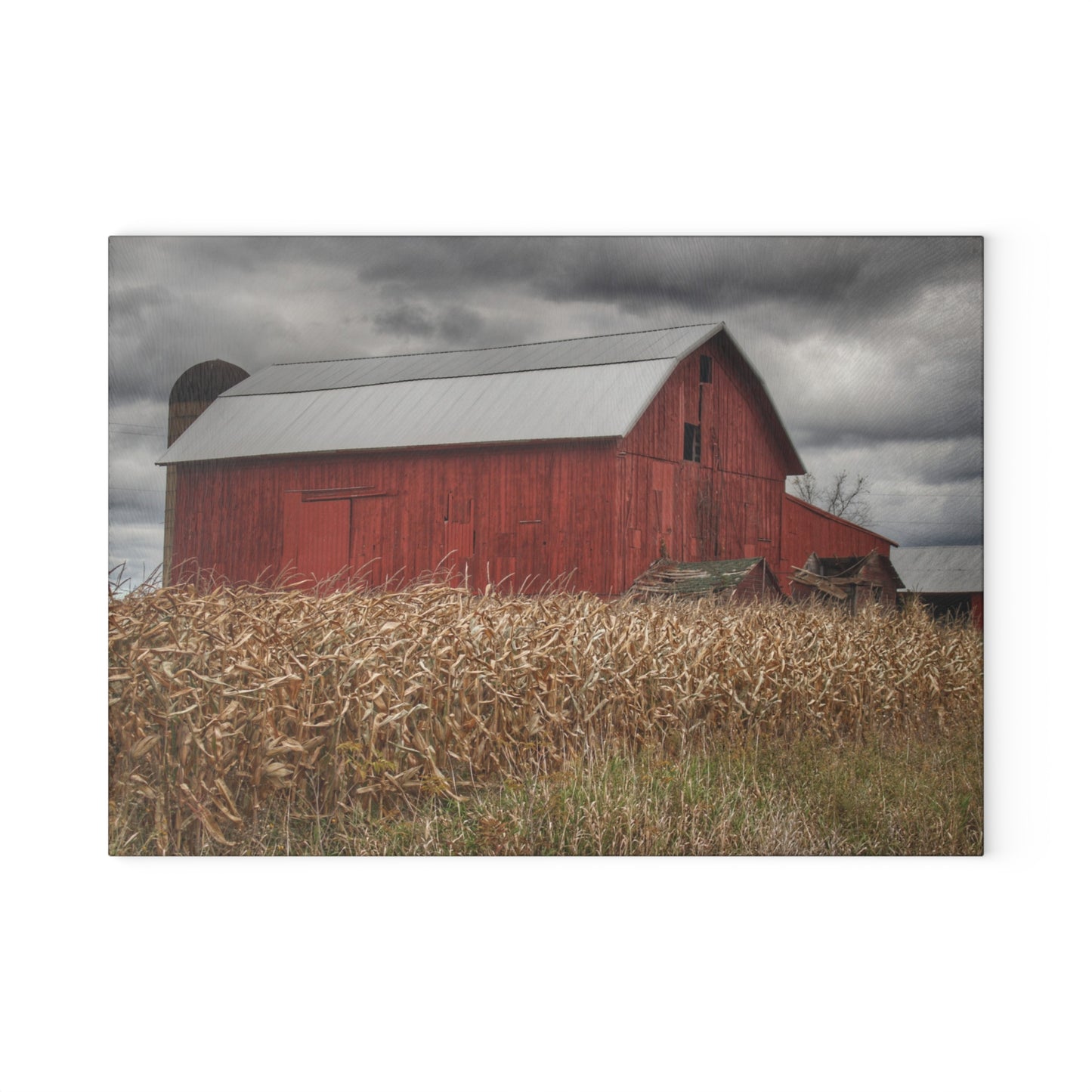 U R There Photography Horton Hilltop Red II Rustic Farmhouse Tempered-Glass Cutting Board