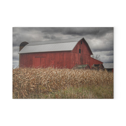 U R There Photography Horton Hilltop Red II Rustic Farmhouse Tempered-Glass Cutting Board