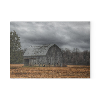U R There Photography Grey Barn and Tree Rustic Farmhouse Tempered-Glass Cutting Board