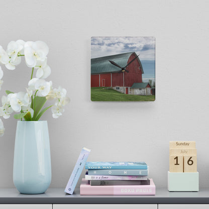 U R There Photography Elmwood Road Red I Rustic Farmhouse Acrylic Analog Wall Clock 10.75'' × 10.75'' (Square)