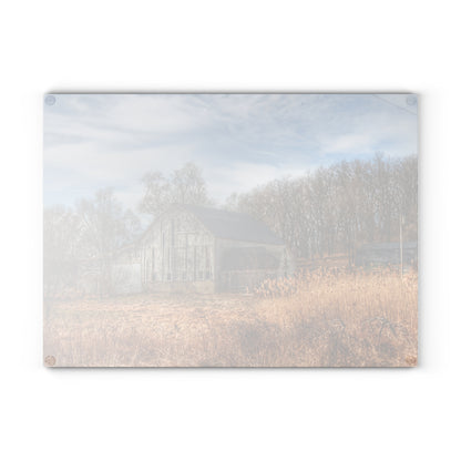 U R There Photography Newark Road White I Rustic Farmhouse Tempered-Glass Cutting Board