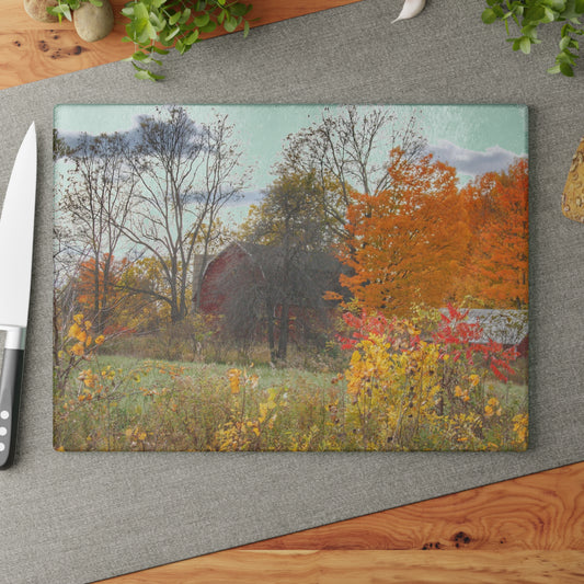 U R There Photography Bowers Hidden Red Rustic Farmhouse Tempered-Glass Cutting Board