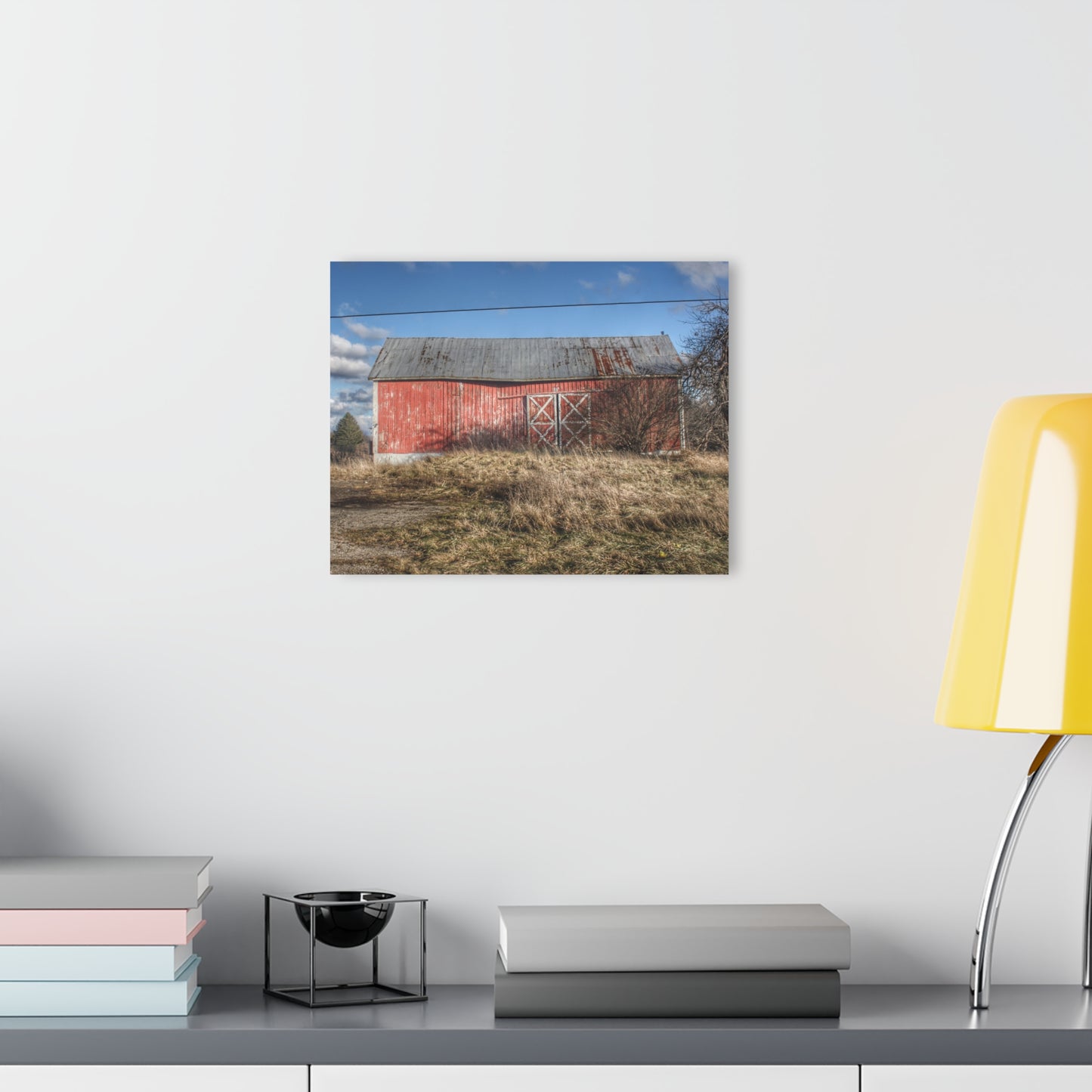 U R There Photography Lapeer Road Crooked Red Rustic Farmhouse Acrylic Wall Print