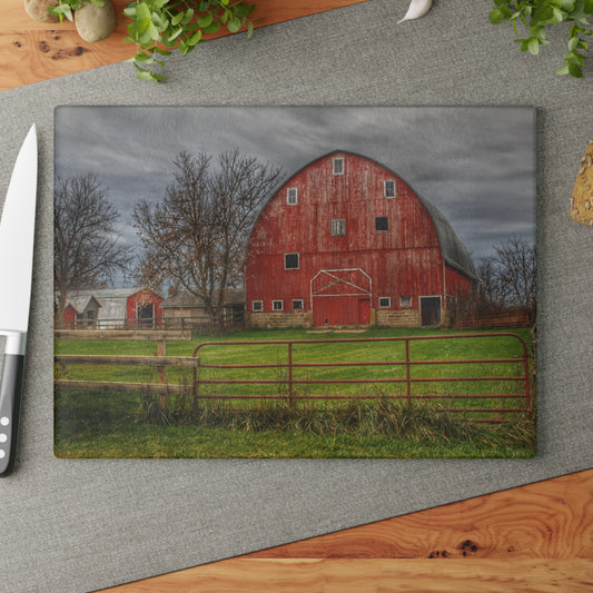 U R There Photography Beyond the Fence Red Rustic Farmhouse Tempered-Glass Cutting Board