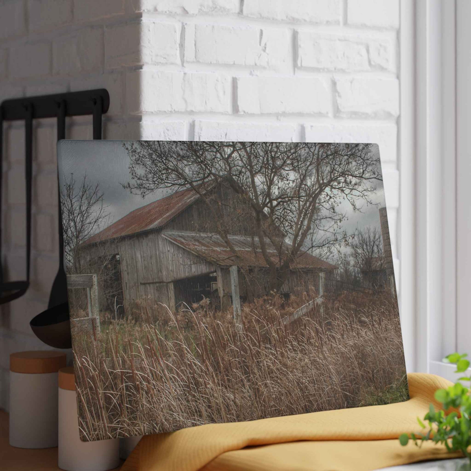 U R There Photography Grey Saltbox Rustic Farmhouse Tempered-Glass Cutting Board