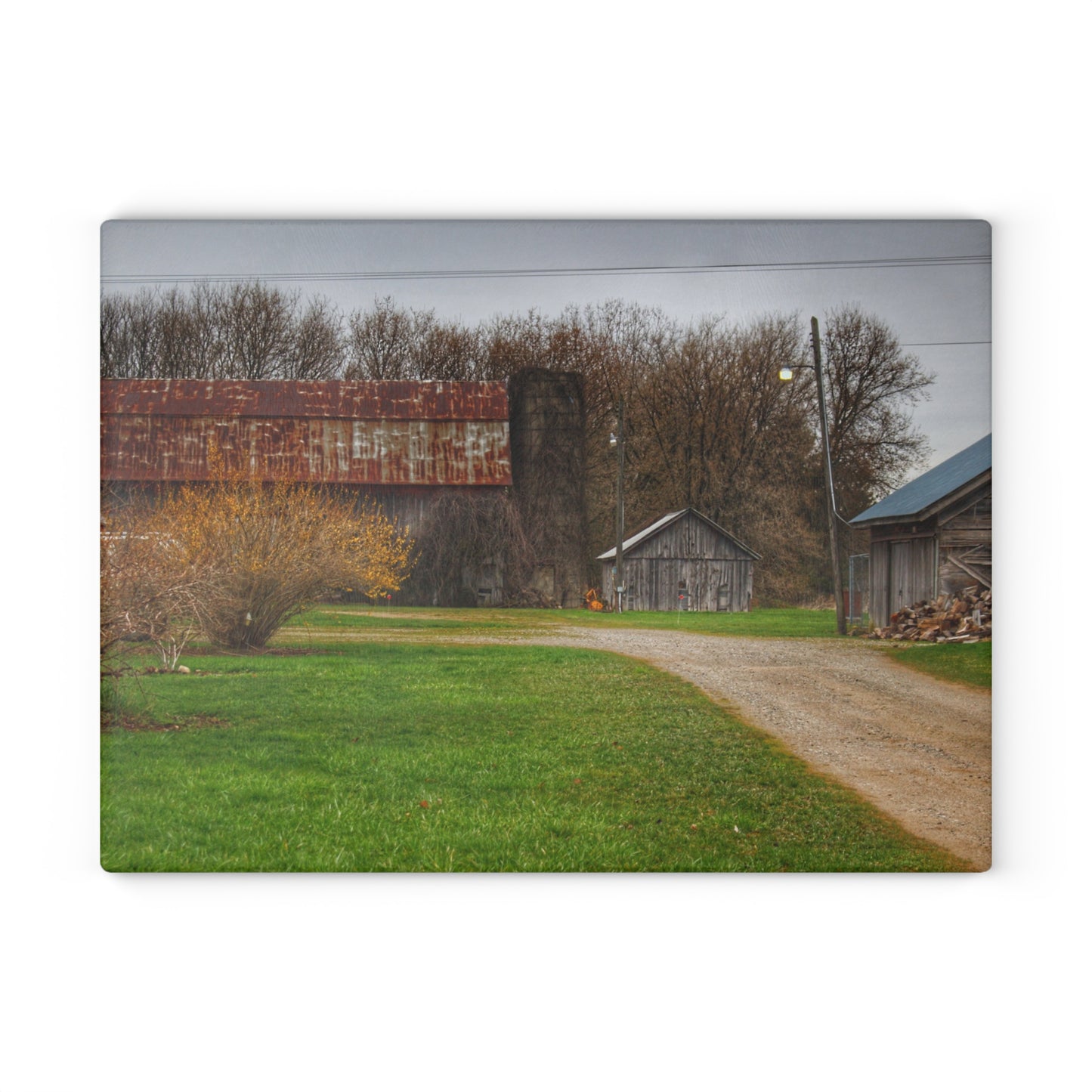 U R There Photography South Summers Road Rusted and Little Grey Rustic Farmhouse Tempered-Glass Cutting Board