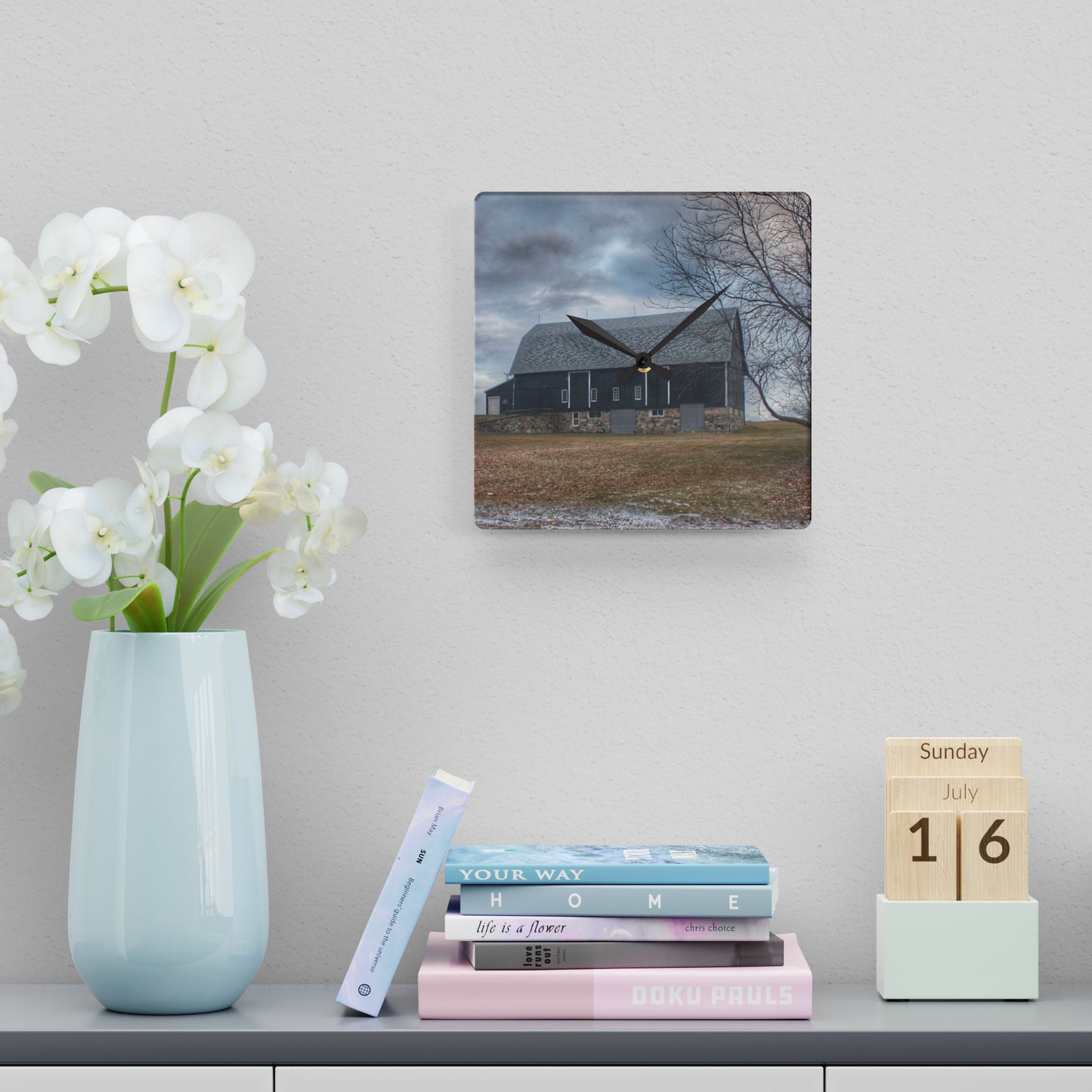 U R There Photography Attica Road Black Rustic Farmhouse Acrylic Analog Wall Clock