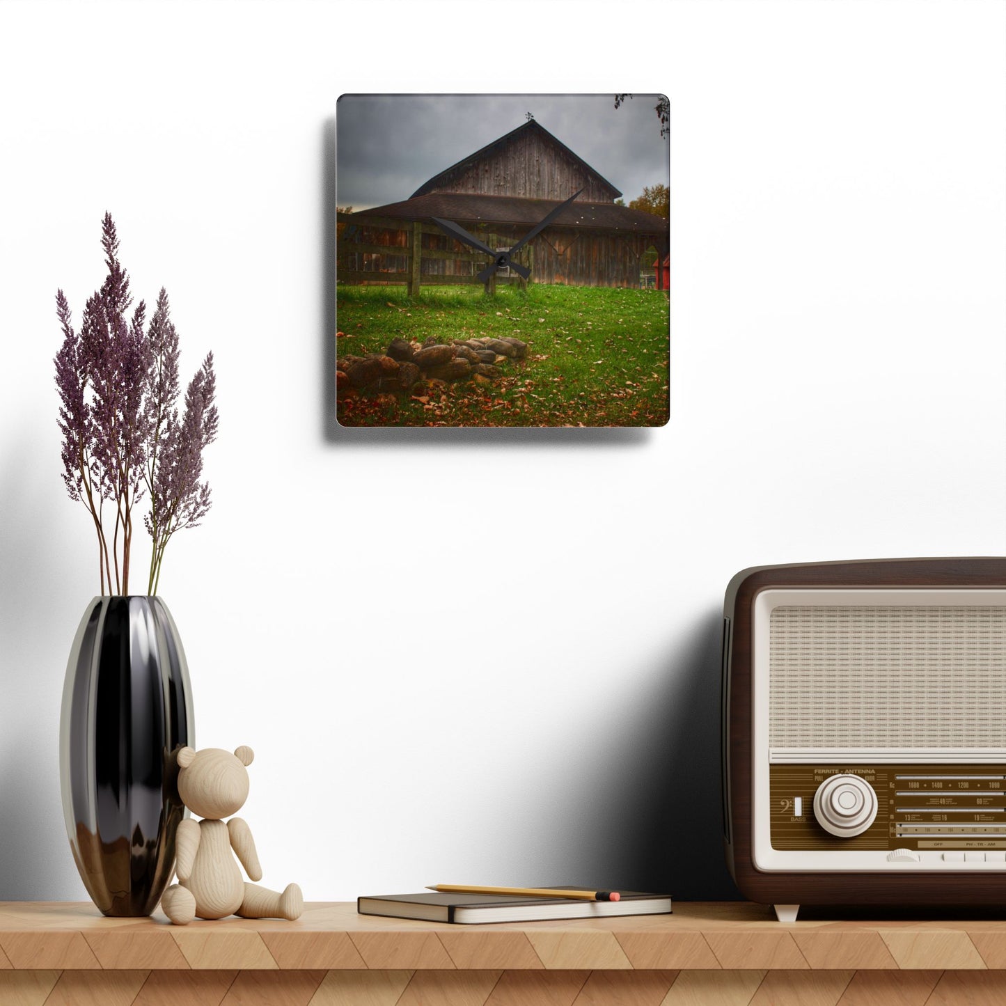 U R There Photography Chalet Grey II Rustic Farmhouse Acrylic Analog Wall Clock