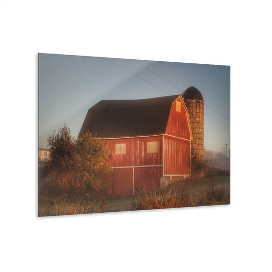 U R There Photography Klam Road Red Meets Foggy Sunrise II Rustic Farmhouse Acrylic Wall Print 20"x16"