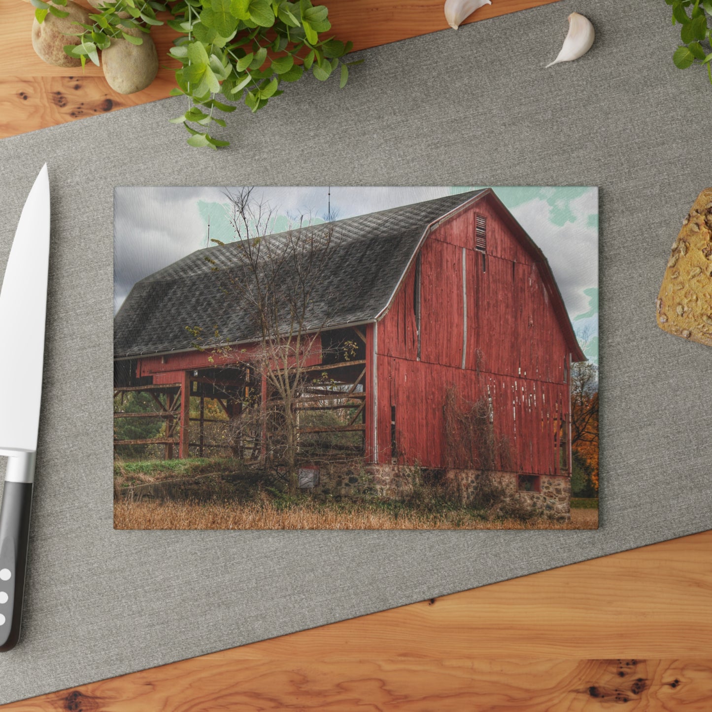U R There Photography Laur Road Forgotten Red II Rustic Farmhouse Tempered-Glass Cutting Board