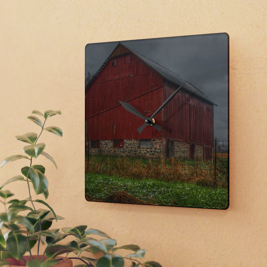 U R There Photography Bowers Road Red III Rustic Farmhouse Acrylic Analog Wall Clock
