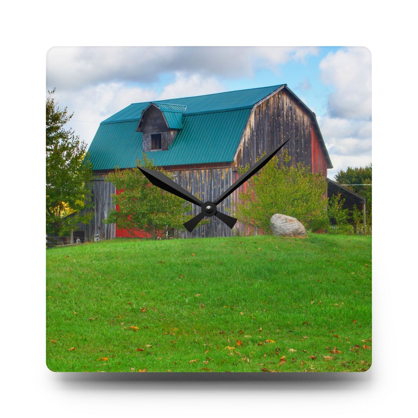 U R There Photography Frances Road Old Red II Rustic Farmhouse Acrylic Analog Wall Clock