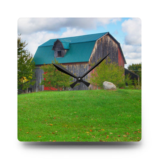 Frances Road Old Red II Rustic Farmhouse Acrylic Analog Wall Clock 10.75'' × 10.75'' (Square)
