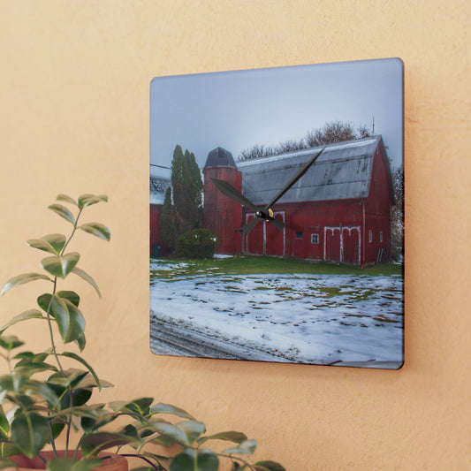 U R There Photography Holmes Road Red II Rustic Farmhouse Acrylic Analog Wall Clock