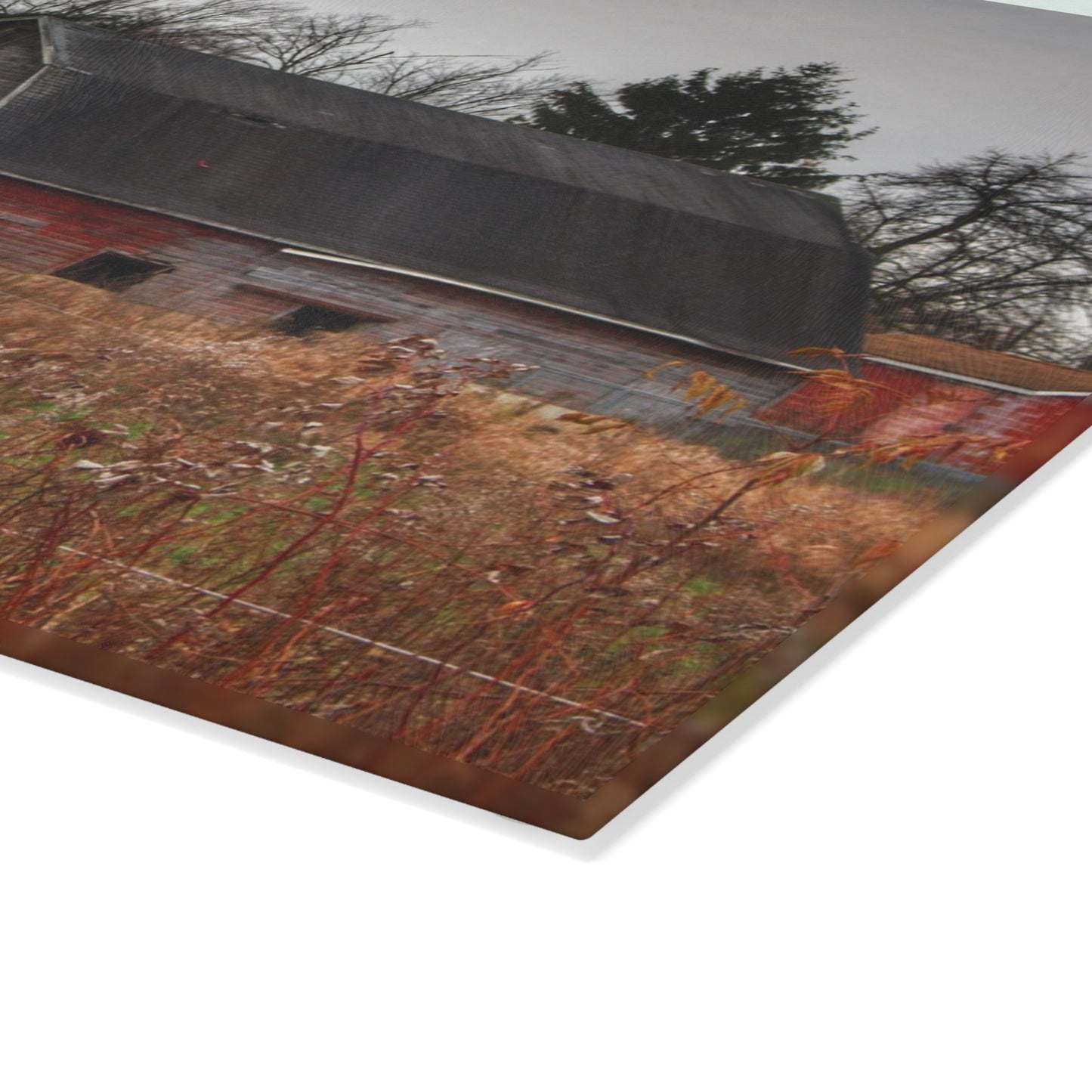 U R There Photography Field Grey and Little Red Rustic Farmhouse Tempered-Glass Cutting Board