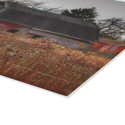 U R There Photography Field Grey and Little Red Rustic Farmhouse Tempered-Glass Cutting Board