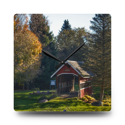 U R There Photography Hadley Covered Bridge II Rustic Farmhouse Acrylic Analog Wall Clock