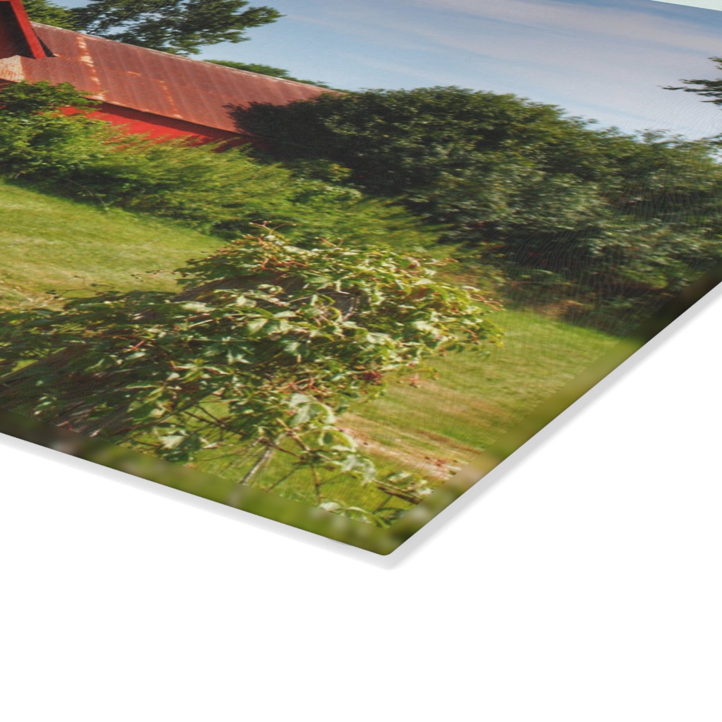 U R There Photography South Oak Road Reds II Rustic Farmhouse Tempered-Glass Cutting Board