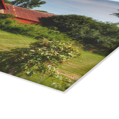 U R There Photography South Oak Road Reds II Rustic Farmhouse Tempered-Glass Cutting Board