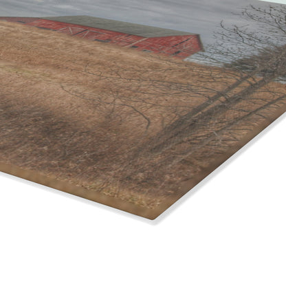 U R There Photography Grey Road Hillside Red I Rustic Farmhouse Tempered-Glass Cutting Board