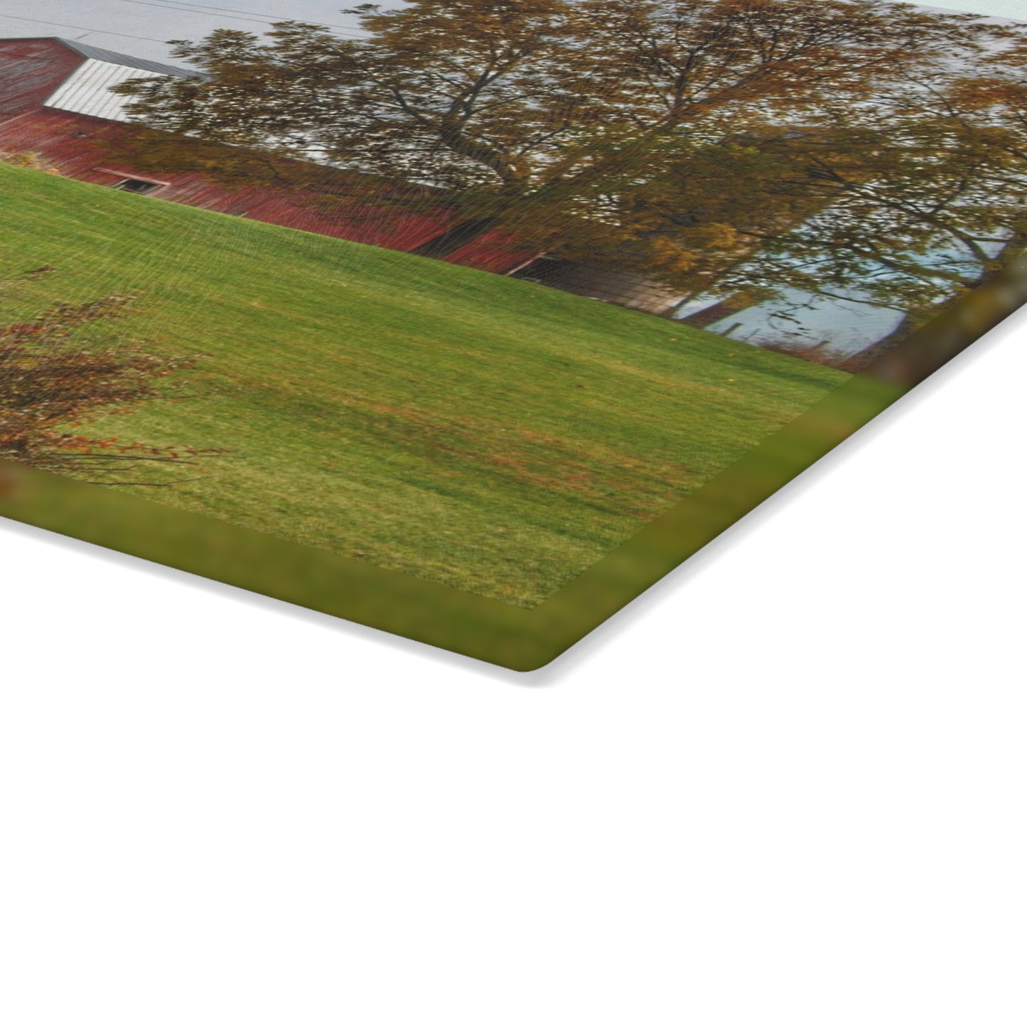 U R There Photography Lyons Road Red Rustic Farmhouse Tempered-Glass Cutting Board