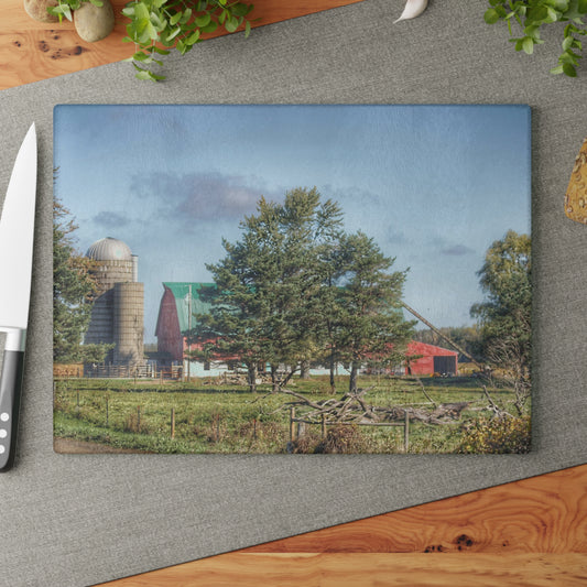 U R There Photography Croswell Wagner Road Red Rustic Farmhouse Tempered-Glass Cutting Board