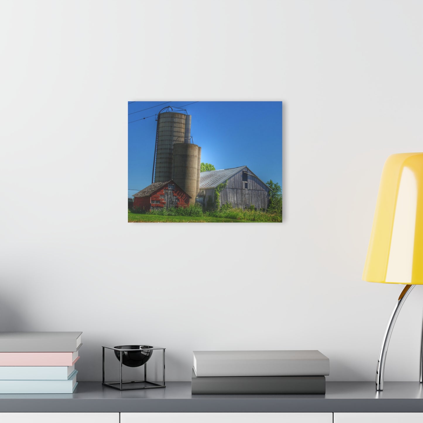 U R There Photography East Swaffer Grey and Little Red Rustic Farmhouse Acrylic Wall Print 14 "x 11"