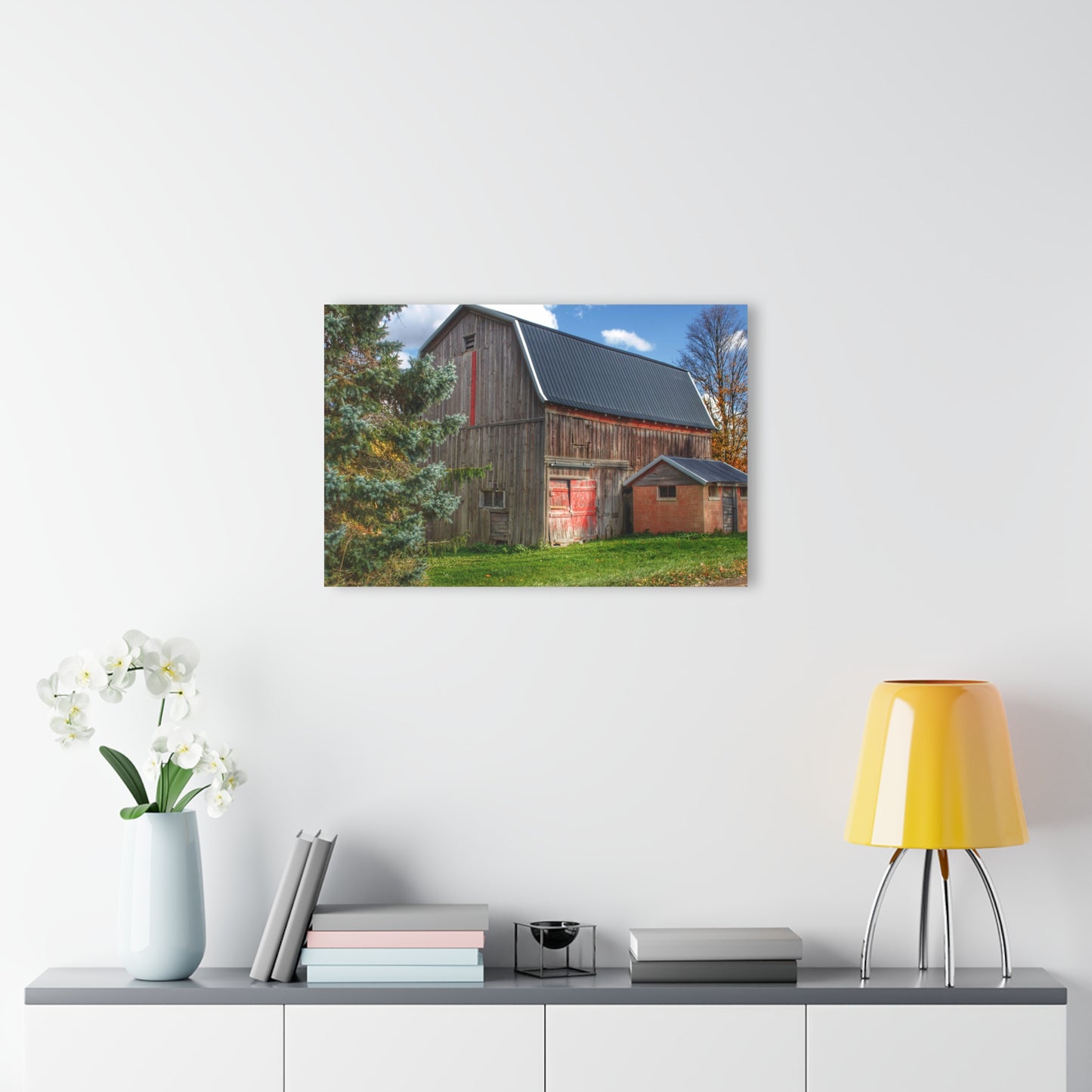 U R There Photography East Leonard Road Red Rustic Farmhouse Acrylic Wall Print 30″ x 20″ (Horizontal) 0.25''