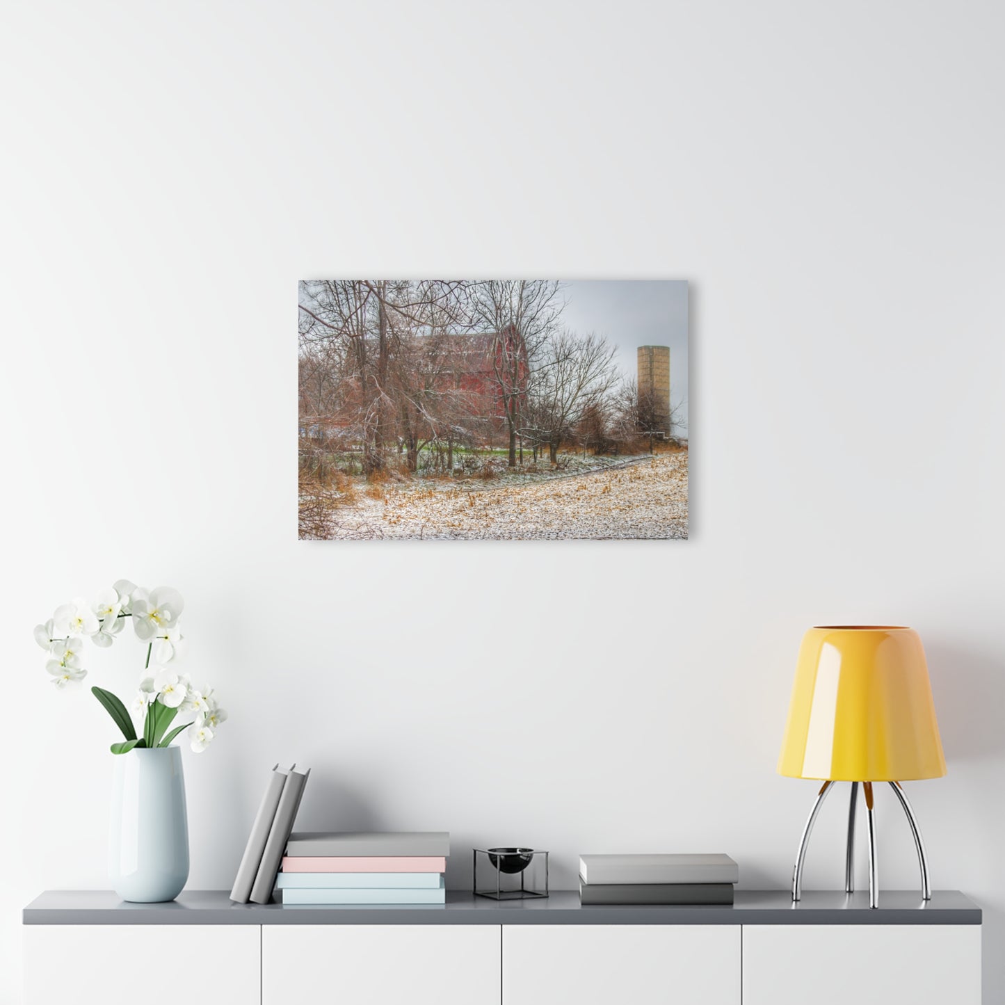 U R There Photography Hough Road Hidden Winter Red II Rustic Farmhouse Acrylic Wall Print