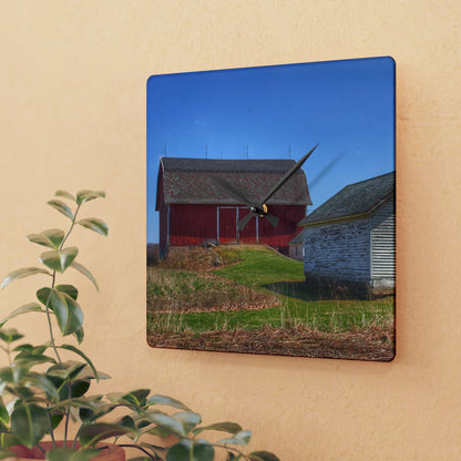 U R There Photography Colwood Hidden Red and Little White Rustic Farmhouse Wall Clock