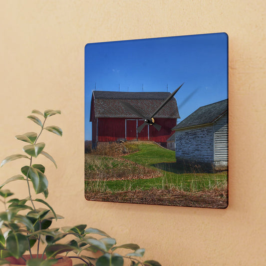 U R There Photography Colwood Hidden Red and Little White Rustic Farmhouse Wall Clock