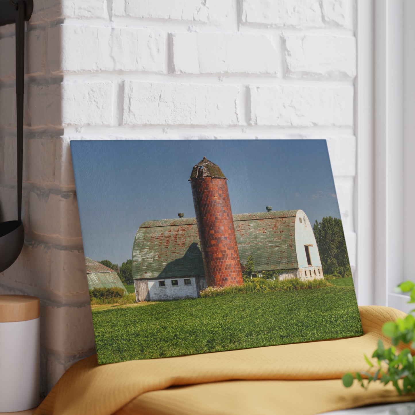 U R There Photography Elba White and Silo Rustic Farmhouse Tempered-Glass Cutting Board