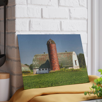 U R There Photography Elba White and Silo Rustic Farmhouse Tempered-Glass Cutting Board