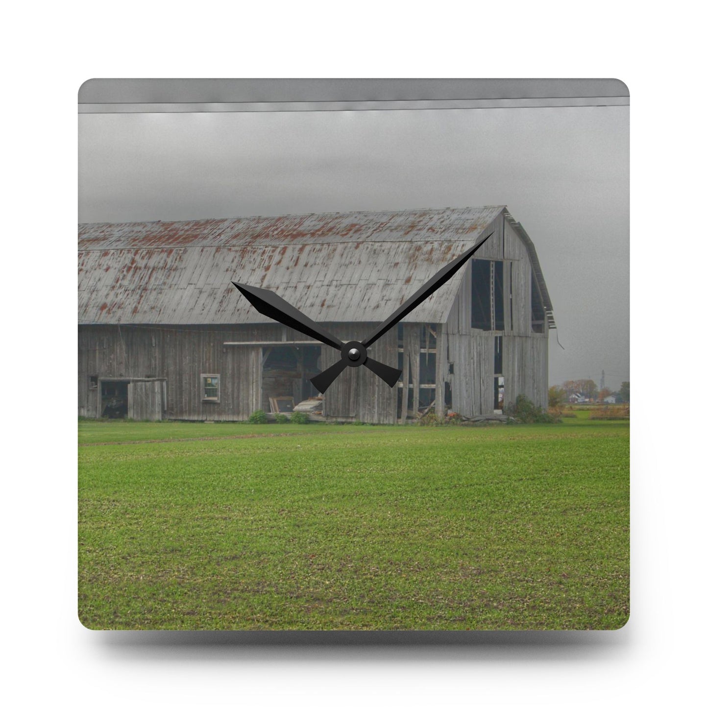 U R There Photography Bradford Road Grey Rustic Farmhouse Acrylic Analog Wall Clock