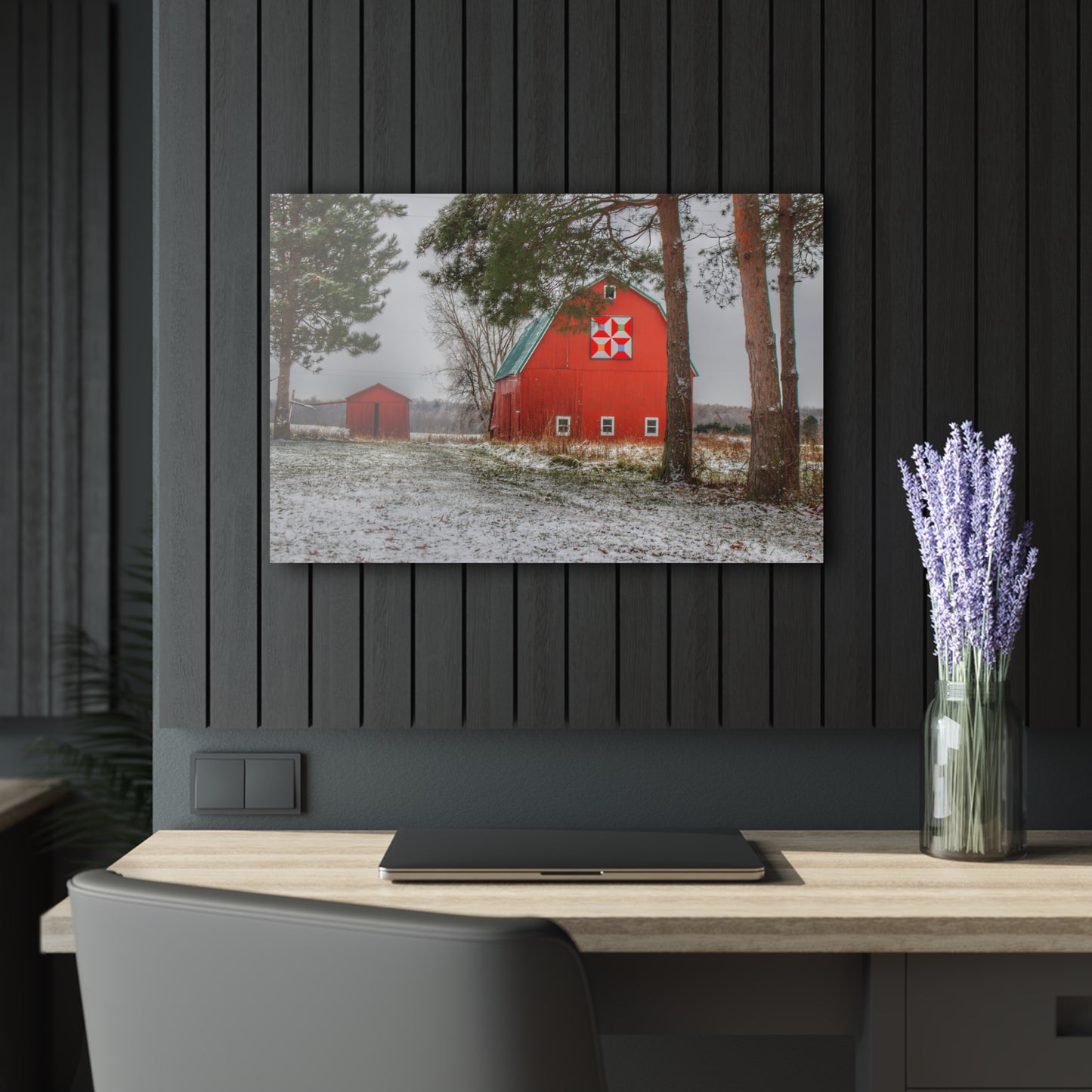 U R There Photography McKail Road Quilted Red Rustic Farmhouse Acrylic Wall Print