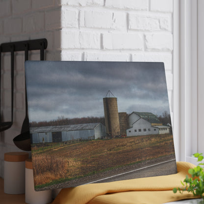 U R There Photography M-24 Whites Rustic Farmhouse Tempered-Glass Cutting Board