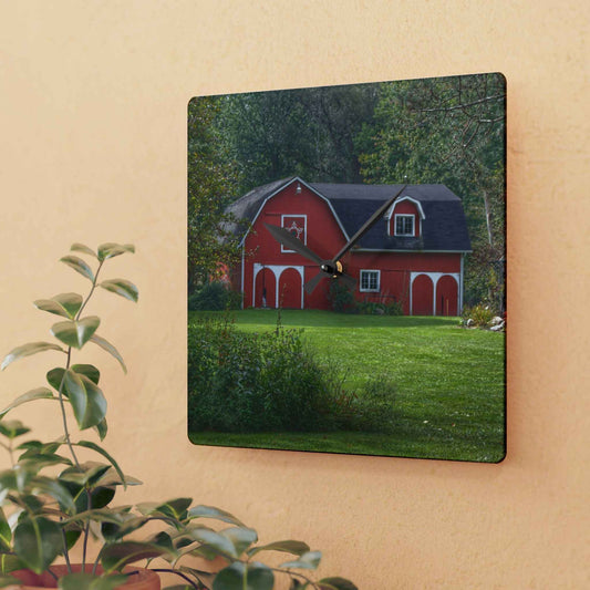 U R There Photography Charming Red Rustic Farmhouse Acrylic Analog Wall Clock